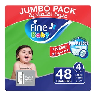 Fine Baby Double Lock Large Diapers Size 4, 7-14 Kg, Pack of 48's
