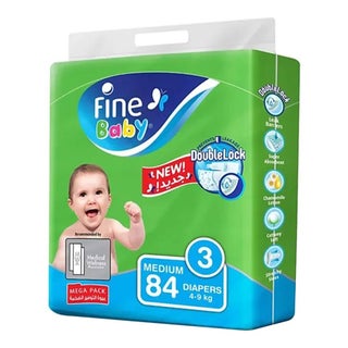 Fine Baby Double Lock Medium Diapers Size 3, 4-9 Kg, Pack of 84's