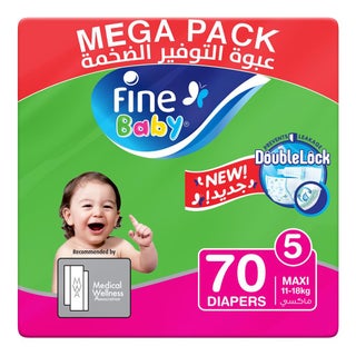 Fine Baby Double Lock Maxi Diapers Size 5, 11-18 Kg, Pack of 70's