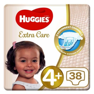 Huggies Extra Care Baby Diapers, Size 4+, 10-16Kg, Value Pack of 38's