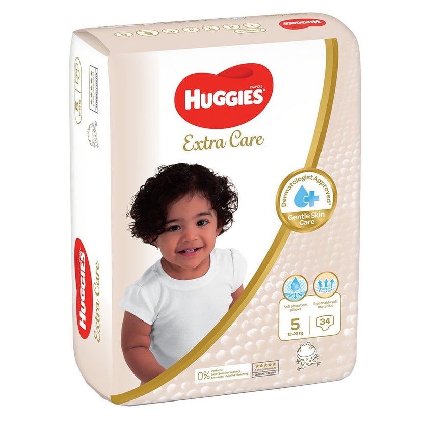 Huggies Extra Care Baby Diapers, Size 5, 12-22Kg, Value Pack of 34's