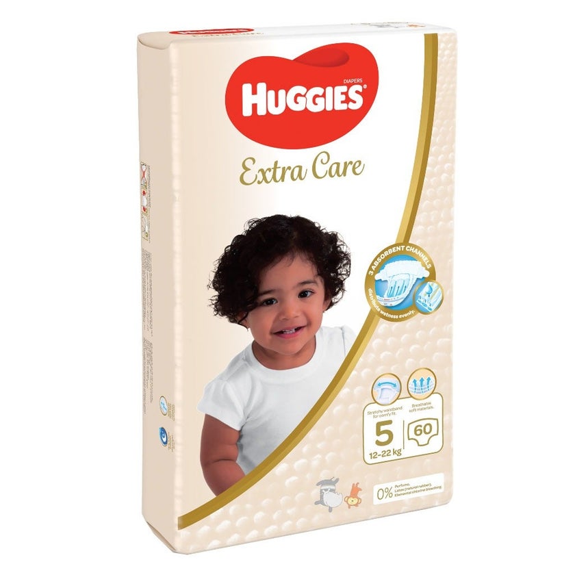 Huggies Extra Care Baby Diapers, Size 5, 12-22Kg, Jumbo Pack of 60's