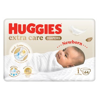 Huggies Extra Care Newborn Diapers, Size 1, Up to 5Kg, Jumbo Pack of 64's