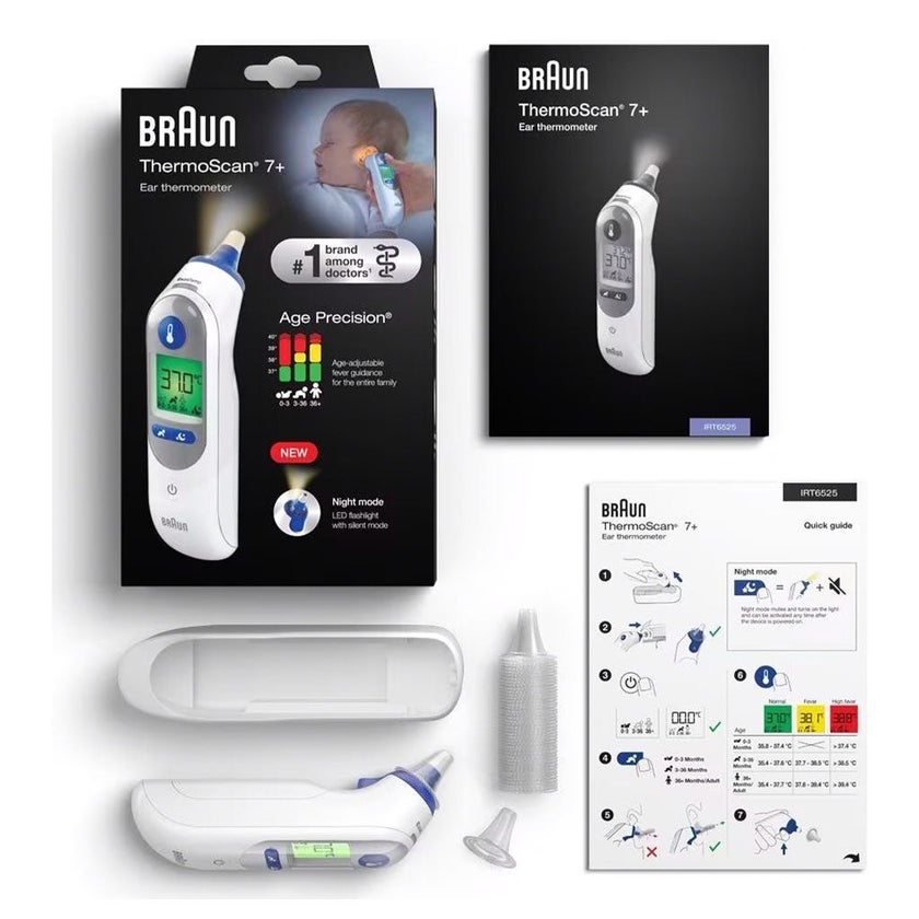 Braun Thermoscan 7+ Ear Thermometer with Age Precision and Night Mode IRT6525