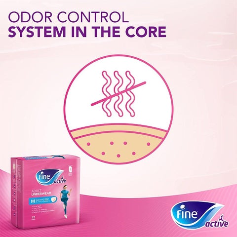 Fine Care Underwear Style Pull Up Adult Diaper For Incontinence & Postpartum, Medium, Pack of 12's