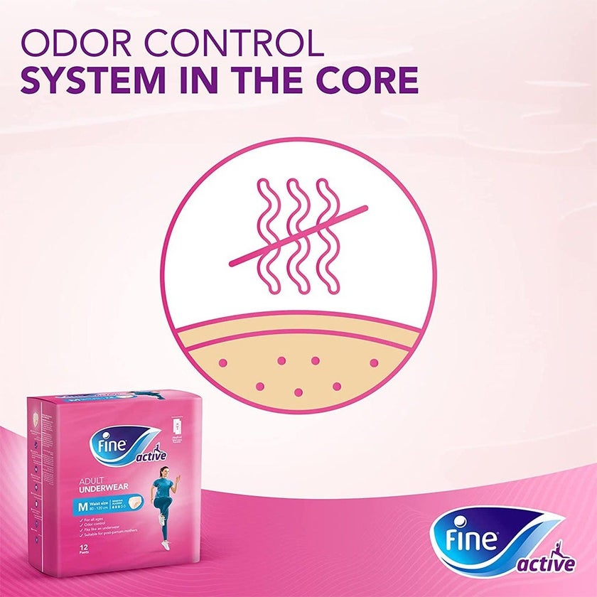 Fine Care Underwear Style Pull Up Adult Diaper For Incontinence & Postpartum, Medium, Pack of 12's