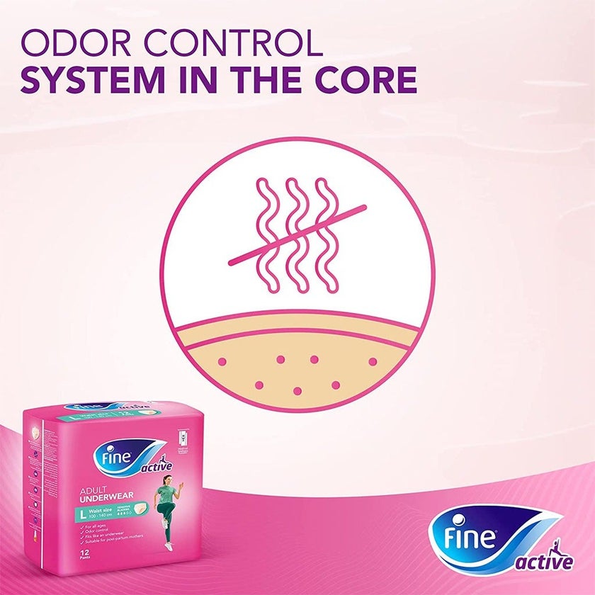 Fine Care Underwear Style Pull Up Adult Diaper For Incontinence & Postpartum, Large, Pack of 12's