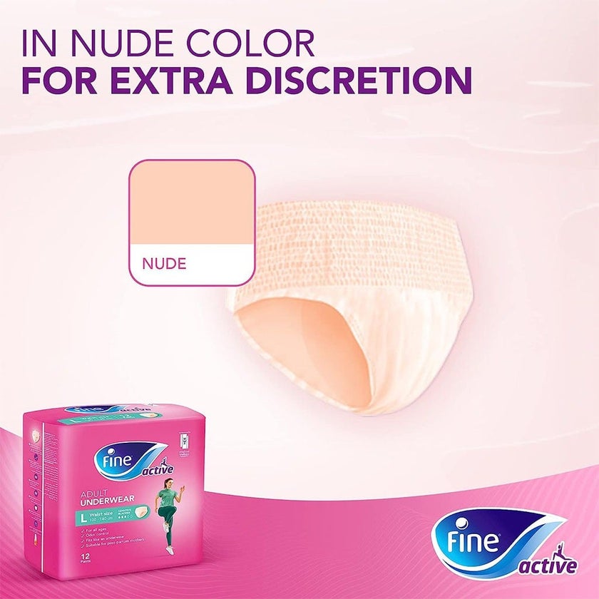 Fine Care Underwear Style Pull Up Adult Diaper For Incontinence & Postpartum, Large, Pack of 12's