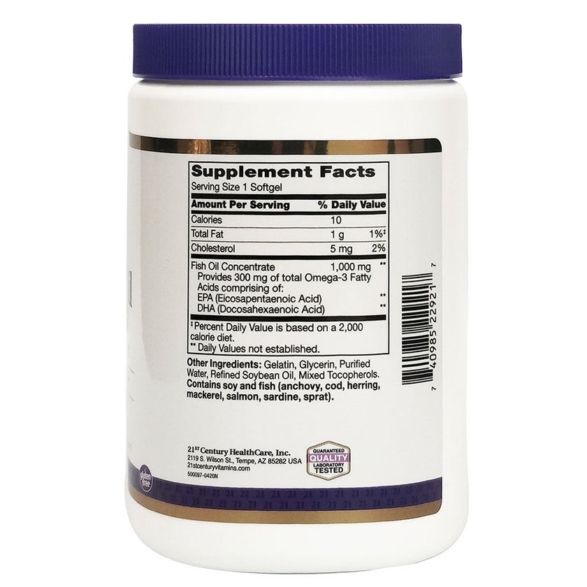 21st Century Omega 3 1000mg Fish Oil Softgels, Pack of 300's