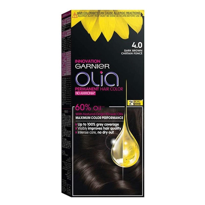 Garnier Olia Permanent Hair Color 4 Dark Brown Kit