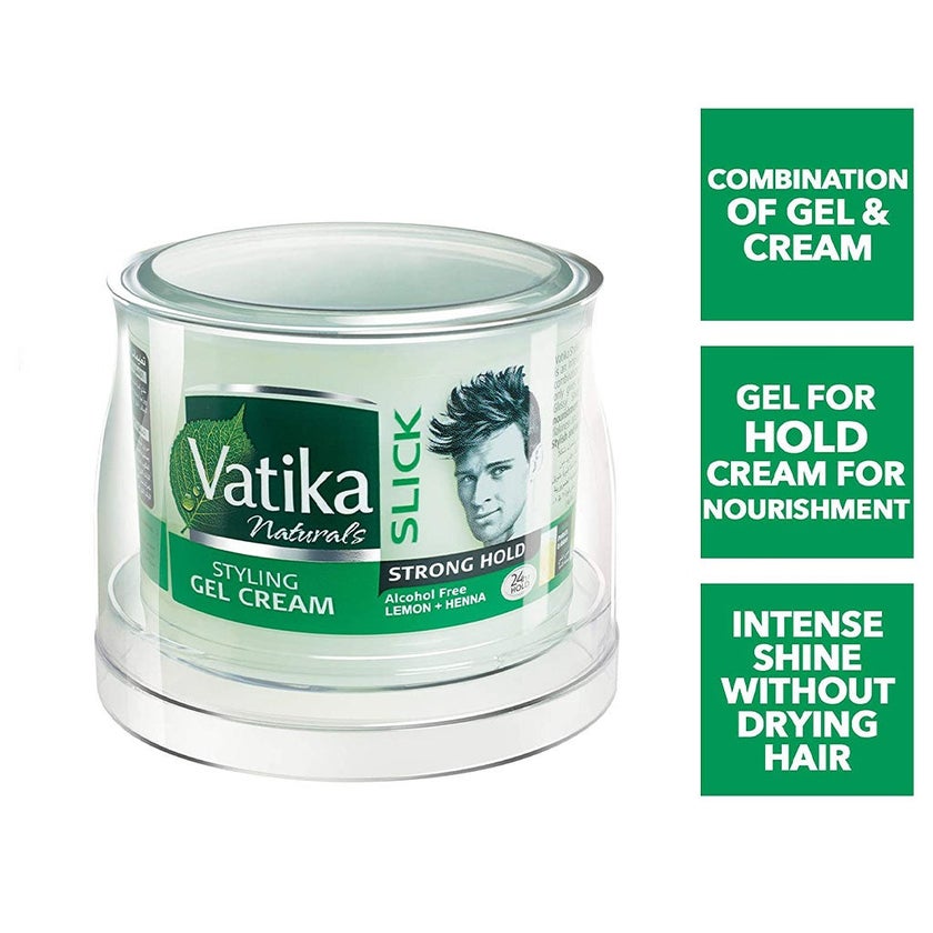Dabur Vatika Naturals Slick Strong Hold Lemon + Henna Alcohol-Free Hair Styling Gel Cream 250g