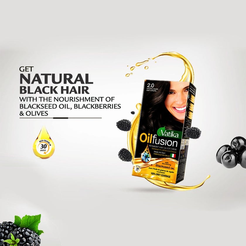 Dabur Vatika Oil Fusion Permanent Hair Color Black 108ml