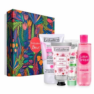 Evoluderm Gift Beauty Box - PROMO PACK of EvoludermToning Lotion 250ml, Rose Plumping Face Mask 150g, Nourishing Day Cream 50ml, Moisturizing Rose Hand Cream 30ml