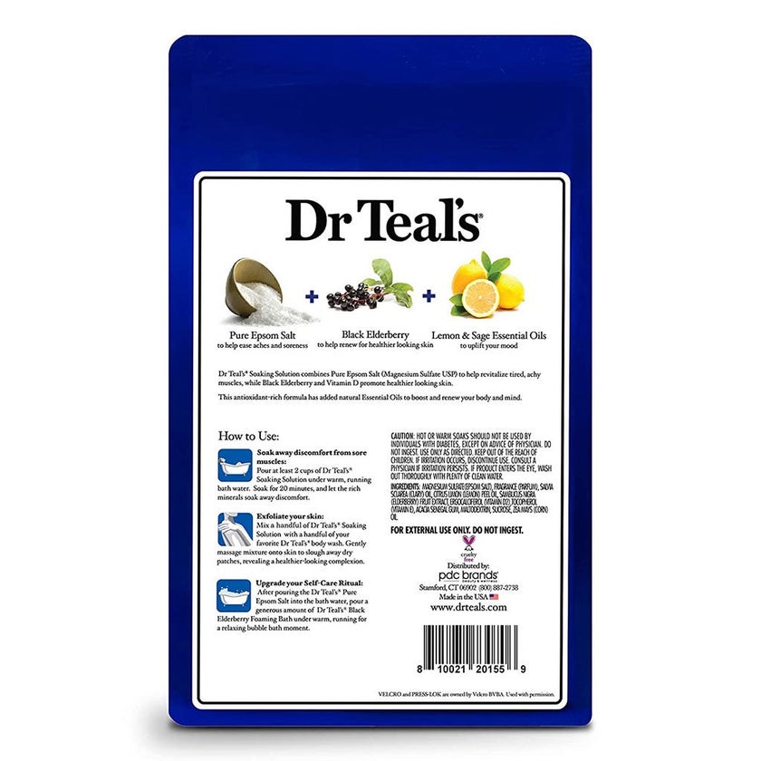 Dr Teal's Pure Epsom Salt Soaking Solution Black Elderberry With Vitamin D & Essential Oils 1036g