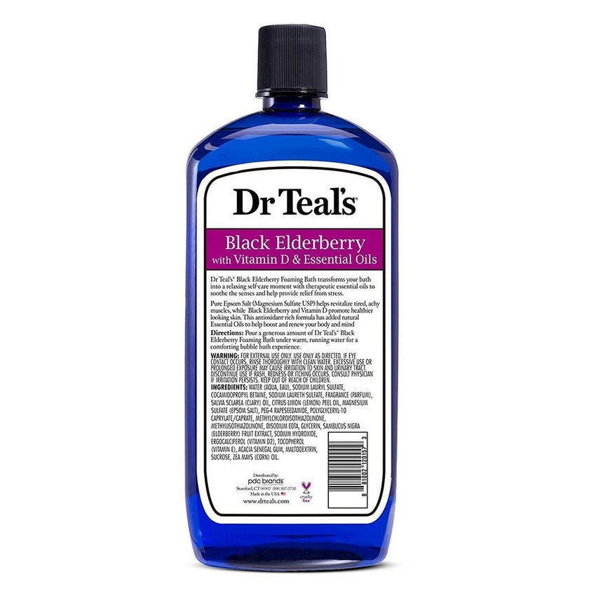 Dr Teal's Foaming Bath With Pure Epsom Salt Black Elderberry With Vitamin D & Essential Oils 1000ml