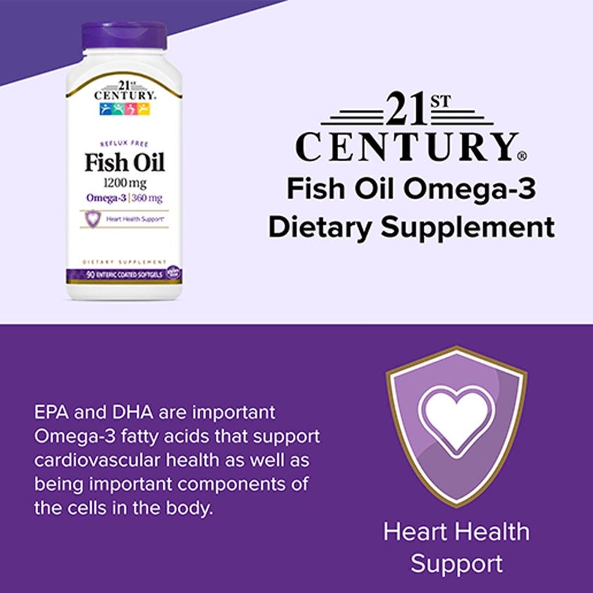 21st Century Omega 3 1200mg Fish Oil Softgels, Pack of 90's