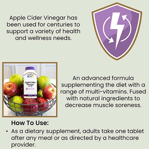 21st Century Apple Cider Vinegar 300mg Tablets For Detoxification & Metabolism Support, Pack of 250's