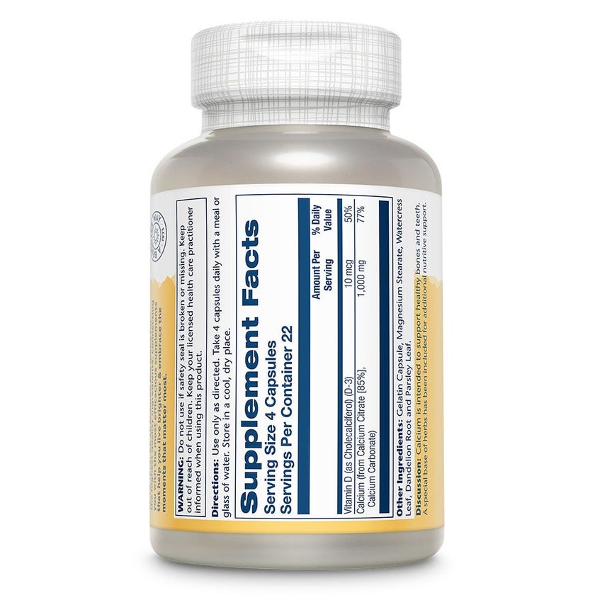 Solaray Calcium Citrate 1000mg With Vitamin-D3 Capsules, Pack of 90's