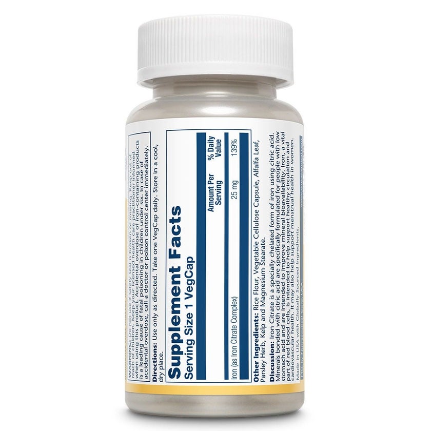 Solaray Iron Citrate 25mg Veg Capsules, Pack of 60's
