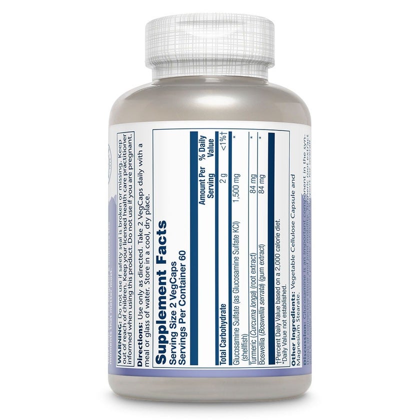 Solaray Glucosamine Sulfate 1500mg with Turmeric & Boswellia Veg Capsules, Pack of 120's