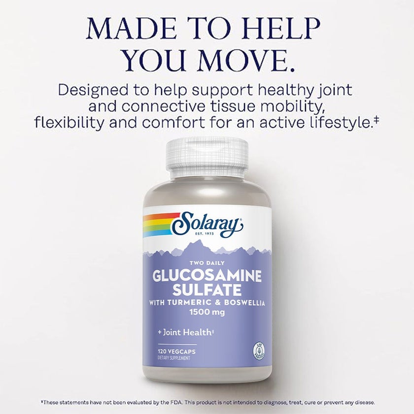 Solaray Glucosamine Sulfate 1500mg with Turmeric & Boswellia Veg Capsules, Pack of 120's