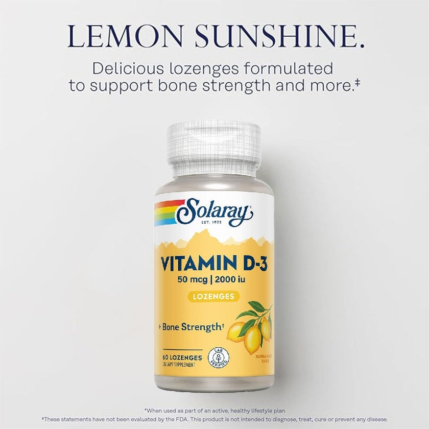 Solaray Vitamin D3 2000IU Lozenges For Bone Strength, Pack of 60's