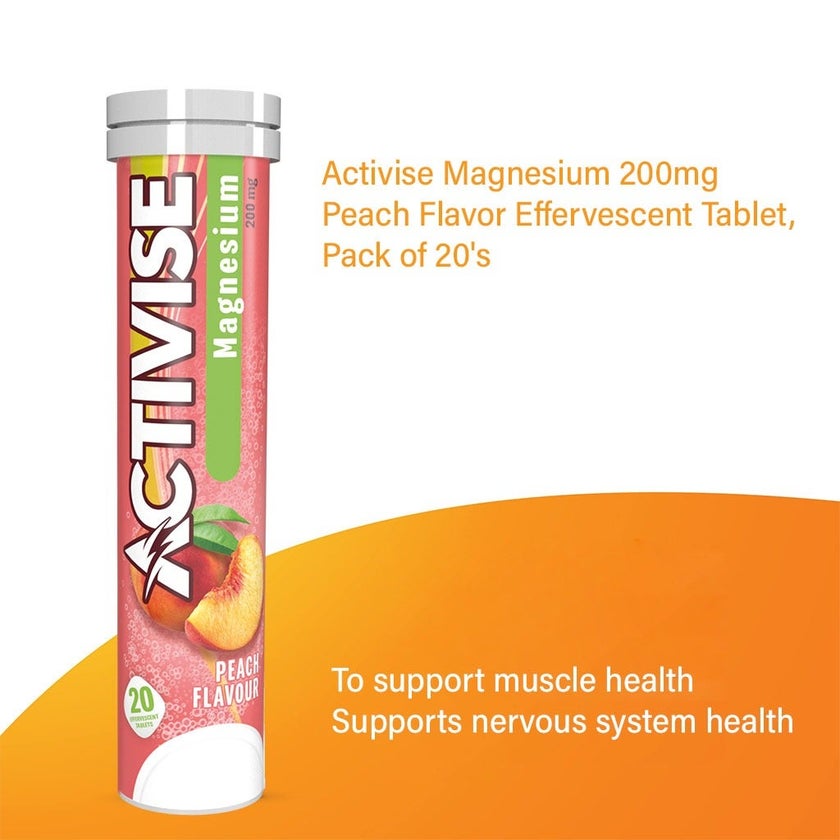 Activise Magnesium 200mg Effervescent Tablets, Peach Flavor, Pack of 20's