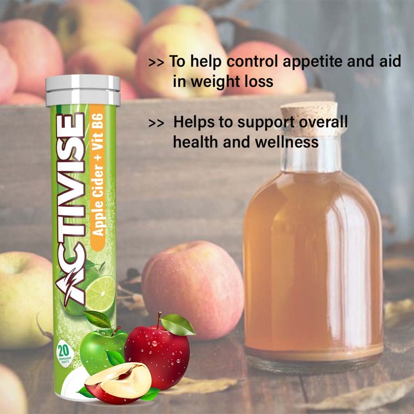 Activise Apple Cider Vinegar plus Vitamin B6 Effervescent Tablets, Citrus Flavor, Pack of 20's