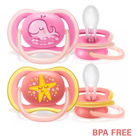 Philips Avent Ultra Air Silicone Freeflow Soother For Babies 6-18 Months Deco SCF085/06, Pack of 2's - Assorted