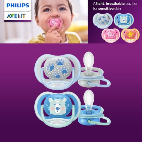 Philips Avent Ultra Air Silicone Freeflow Soother For Babies 6-18 Months Deco SCF085/06, Pack of 2's - Assorted