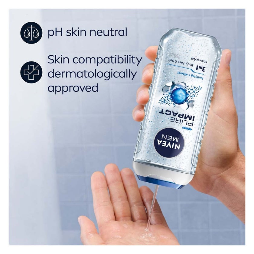 Nivea Men Pure Impact 3 in 1 Face, Body & Hair Shower Gel 250ml