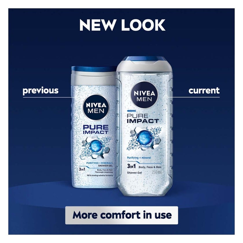 Nivea Men Pure Impact 3 in 1 Face, Body & Hair Shower Gel 250ml