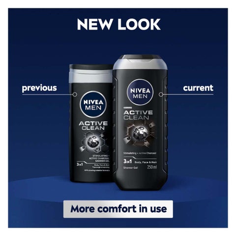 Nivea Men Active Clean 3in1 Body, Face & Hair Shower Gel 250ml