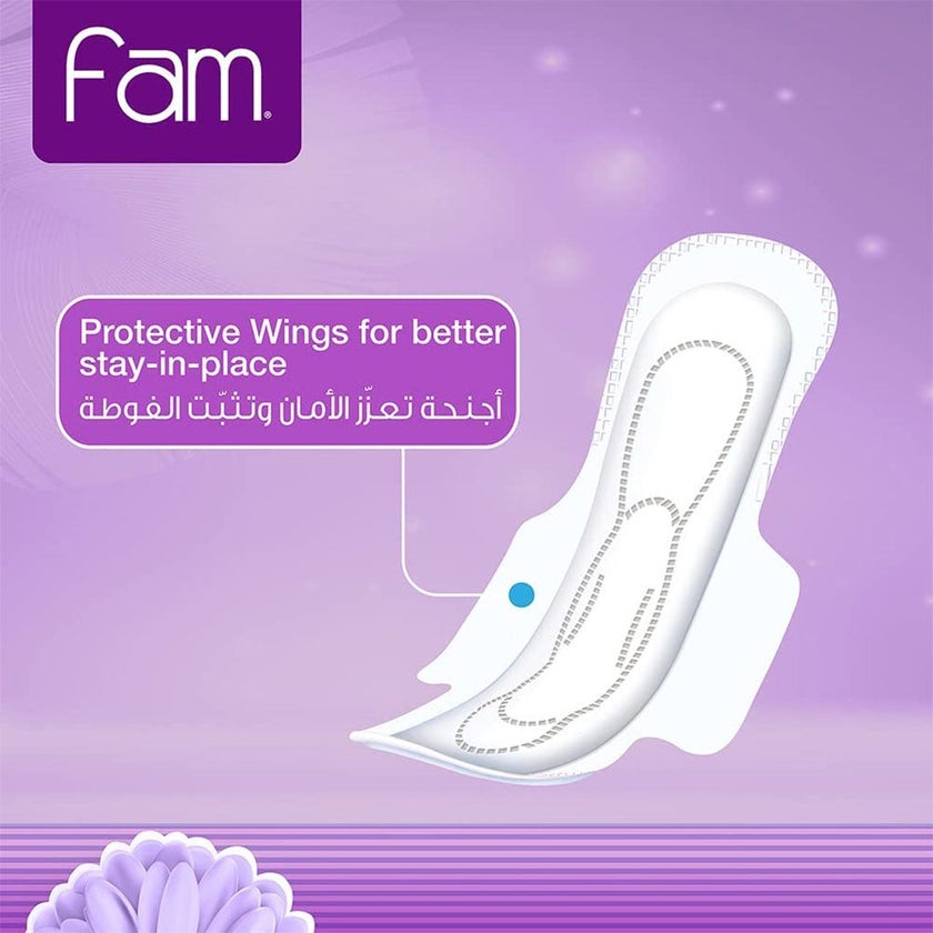 Fam Classic Maxi Thick Natural Cotton Feel Sanitary Pads With Wings, Pack of 50 x 4’s