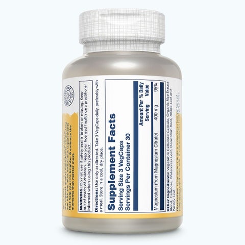 Solaray Magnesium Citrate 400mg, Bone & Muscle Strength - 90 Capsules