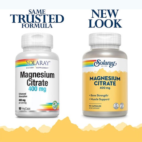 Solaray Magnesium Citrate 400mg, Bone & Muscle Strength - 90 Capsules
