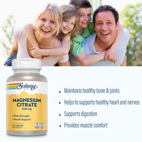 Solaray Magnesium Citrate 400mg, Bone & Muscle Strength - 90 Capsules