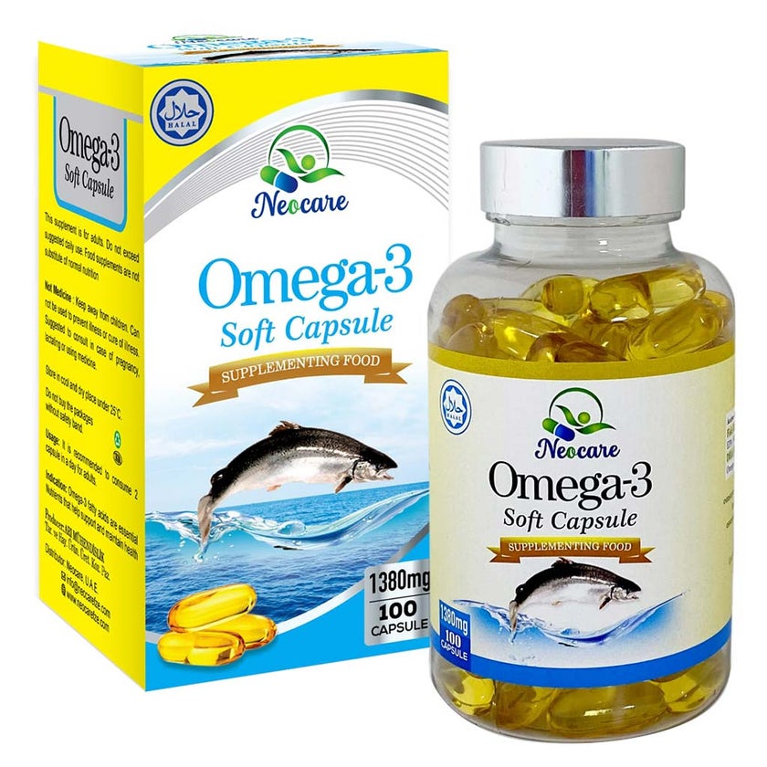 Neocare Omega 3 1000mg Fish Oil Supplement Softgels, Pack of 100's