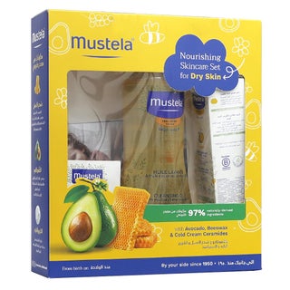 Mustela Baby Dry Skincare Kit: Gentle Soap + Baby Cleansing Oil + Face Nourishing Cold Cream