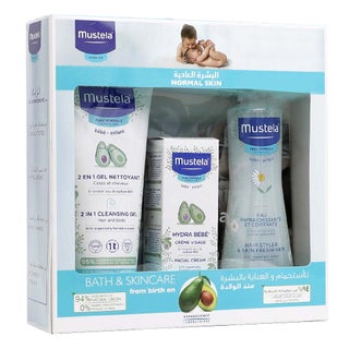 Mustela Baby Bath Time & Skincare Essentials: 2 in 1 Cleansing Gel + Hydra Bebe Facial Cream + Baby Skin Freshener, COMBO PACK