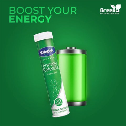 Valupak Energy Release Vitamin B & Vitamin C Effervescent Tablets, Pack of 20's