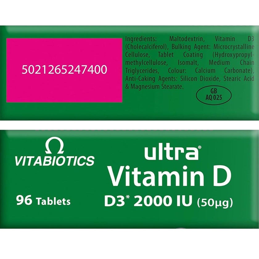 Vitabiotics Ultra Vitamin D3 2000IU Extra Strength Tablets For Healthy Immune System, Pack of 96's