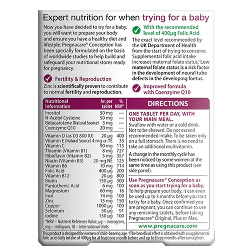 Vitabiotics Pregnacare Conception Prenatal Tablets, Pack of 30's