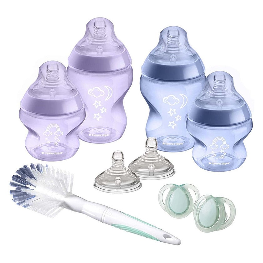 Tommee Tippee Closer To Nature Feeding Bottle Starter Kit, For 0+ Month Babies, Purple, Pack of 9 Pieces