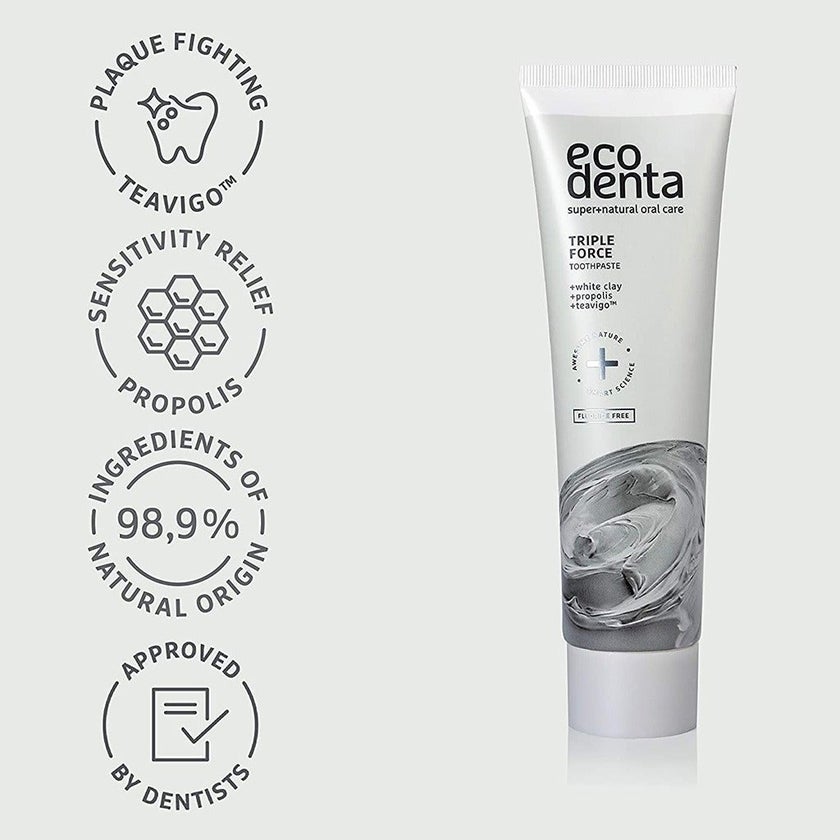 Ecodenta Triple Force Fluoride Free Toothpaste With White Clay And Propolis 100ml