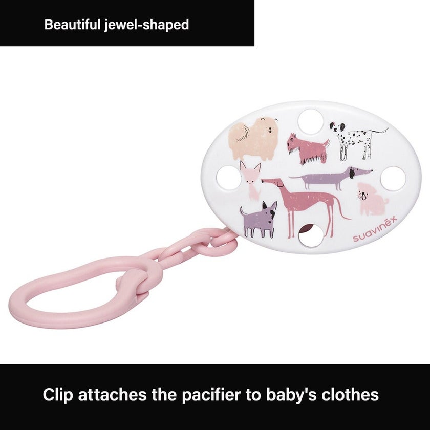 Suavinex Oval Soother Clip Pink Dog For Babies