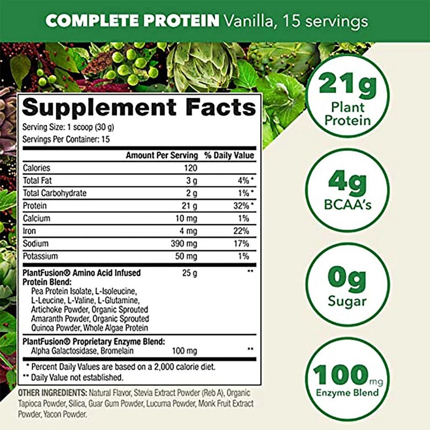 PlantFusion Complete Plant Protein Powder Creamy Vanilla Bean 1Lbs