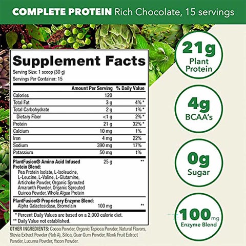 PlantFusion Complete Plant Protein Powder Rich Chocolate 1Lbs
