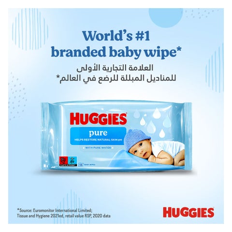 Huggies Pure Cleansing Baby Wet Wipes, Pack of 168's