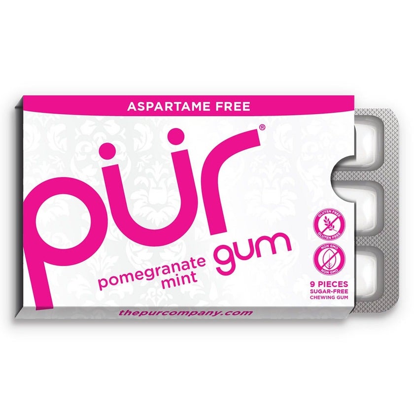 Pur Aspartame & Sugar Free Pomegranate Chewing Gum With Xylitol 9 Pieces